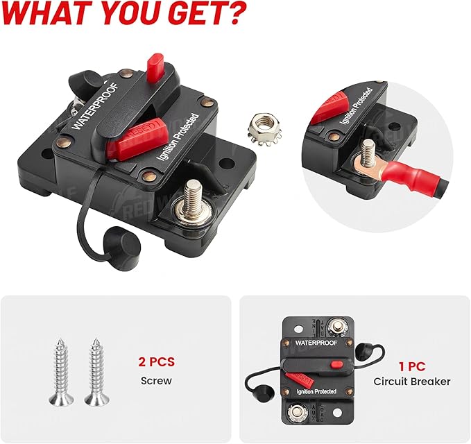 RED WOLF 60Amp Circuit Breaker for Boat Trolling Motor Marine ATV Trailer Vehicles Stereo Audio Electronic Battery Solar System Inline Fuse with Manual Reset Switch Waterproof DC 12V-48V
