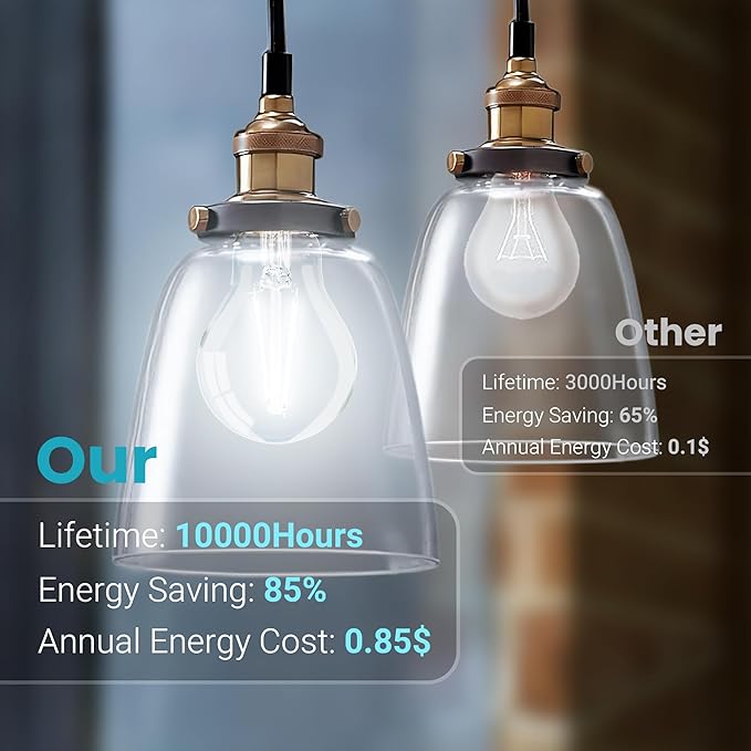 TJOY 24 Pack A19 Vintage LED Edison Bulbs, Non-Dimmable, 60W Equivalent, High Brightness 5000K Daylight White, 8W E26 Standard Base, 760 Lumens, CRI80+, Clear Glass Filament Bulb for Home, Farmhouse