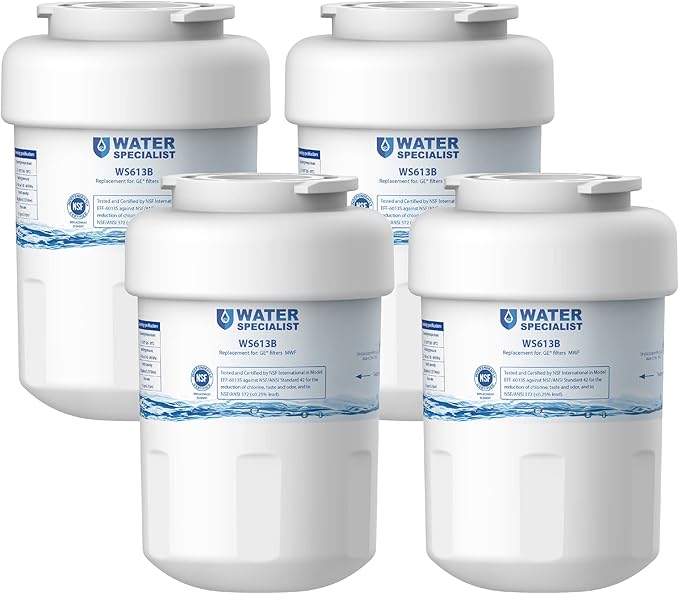 Waterspecialist WS613B Replacement for GE® MWF®, SmartWater® MWFP, MWFA, GWF, HDX FMG-1, WFC1201, GSE25GSHECSS, RWF1060 Refrigerator Water Filter4 Filters