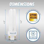 OHLECTRIC 13W Fluorescent Lamp with End-of-Life Protection - G24q-1 Base - Double Tube CFL Lamp - 12000 Hours Average Rated Life - 2700K - Pack of 4 - OL-41882