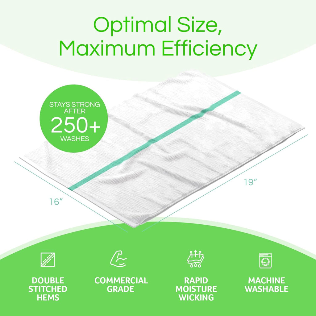 Towels N More 24 Pack 16x19 Bar Mop Towels High Absorbent Cotton Reusable Kitchen Towels - Quick Drying Towels for Chef, Cook, Home, Restaurant, Bar Glass Cleaning Towels (24, Green Stripe)