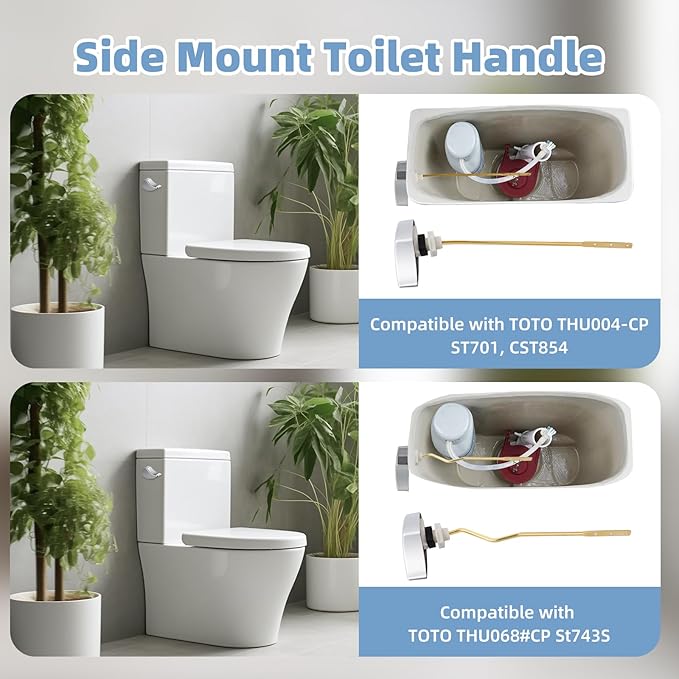 Hibbent 2 Pack Toilet Handle Replacement Compatible with TOTOTHU004-CP Trip Lvr for ST701, CST854, Side Mount Toilet Flush Handle, Tank Flush Lever, Chrome