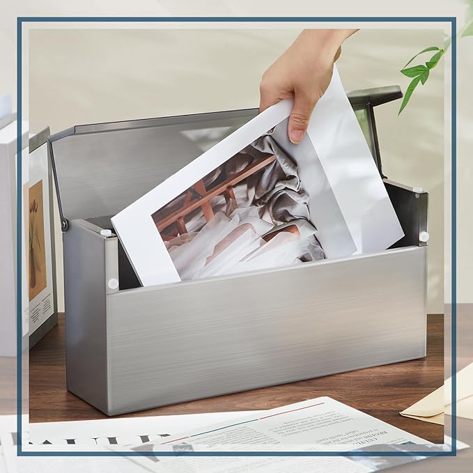 Stainless Steel Mailboxes for Outside 14.5'' x 7.1'' x 3.75'' Wall Mounted Large Capacity Mailbox Silver Rust Proof and Rainproof Steel Drop Box