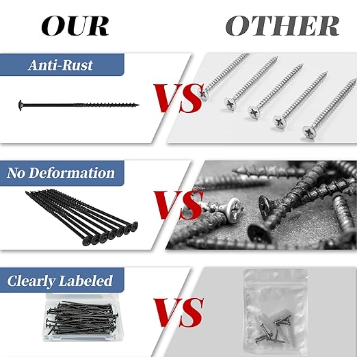 Lag Screws 6 Inch, 50PCS Heavy Duty Construction Screw, Structural Wood Screw #14 x 6, Rust Resistant, Washer Head, Black Coated Exterior Wood/Lag Screws Hex Socket Included