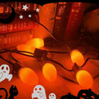 Abeja 25 Pack C9 Halloween Replacement Light Bulbs, Orange Ceramic Christmas Lights for Halloween Outdoor Patio Indoor Xmas String Lights, C9/E12 Candelabra Base, 7 Watt, Orange