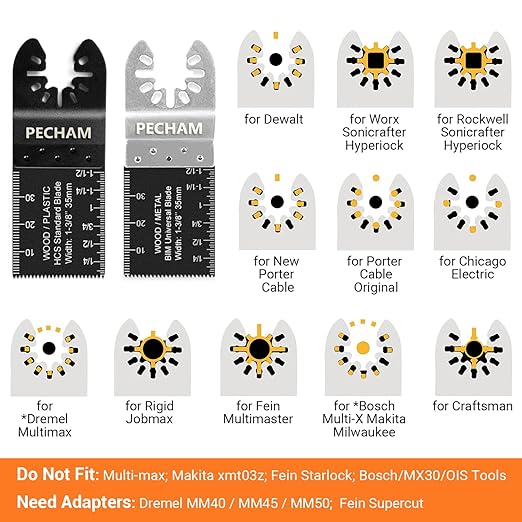 PECHAM 128PCS Oscillating Tool Blade, Wood Metal Cutting and Sandpaper Oscillating Tool Accessories with Titanium Quick Tooth Japanese Tooth Multitool Blade Fit More Oscillating Tools