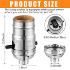 4 Pack UL Listed Lamp Socket with Push On/Off, E26 Threaded Base, Medium Screw Push Socket, Lamp Parts for Floor and Table Lamps, DIY Project (Silver)