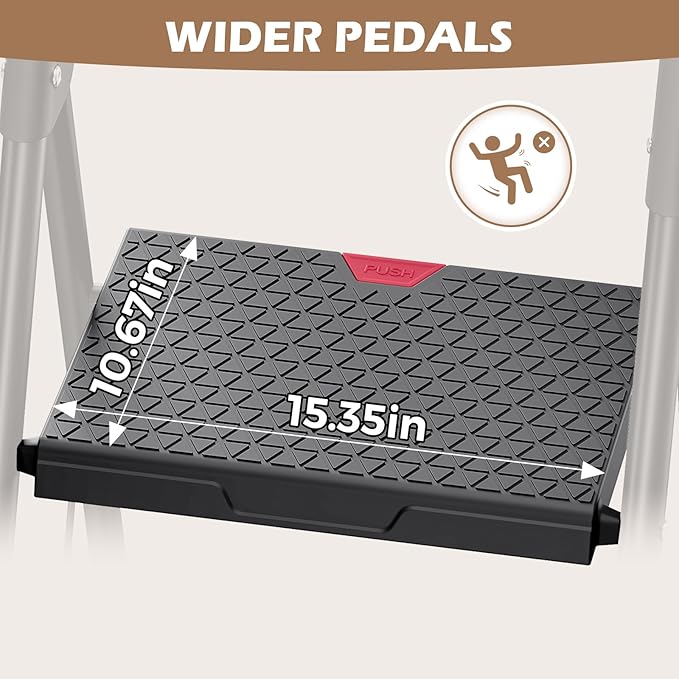 KINGRACK Step Ladder, Portable Folding Step Stool with Anti-Slip Wide Pedals, Heavy Sturdy Steel with Handrail, Safe-Lock Design, 800lbs Load Capacity, for Home and Kitchen, Black (4 Step Ladder)