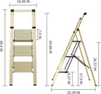 3 Step Ladder,Folding Step Stool with Aluminum Wide Pedal& Convenient Handgrip,330lbs Capacity Steel Ladder for Household and Office(Gold)