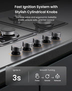 FOTILE GLG36501-Y 36” Moonshadow Grey Anti-glare Tempered Glass 5-Burner Gas Cooktop, Tri-Ring 18,000 BTUs Left Burner with Flame Failure Protection Removable Grates and Installation/LP Kit