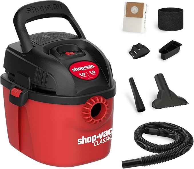 Shop-Vac 2021000 1 Gallon 1 Peak Wet/Dry Vac, Portable Compact Micro Vacuum with Collapsible Handle Wall Bracket & Multifunction Accessories Uses Type A Filter Bag & Type MM Foam Sleeve