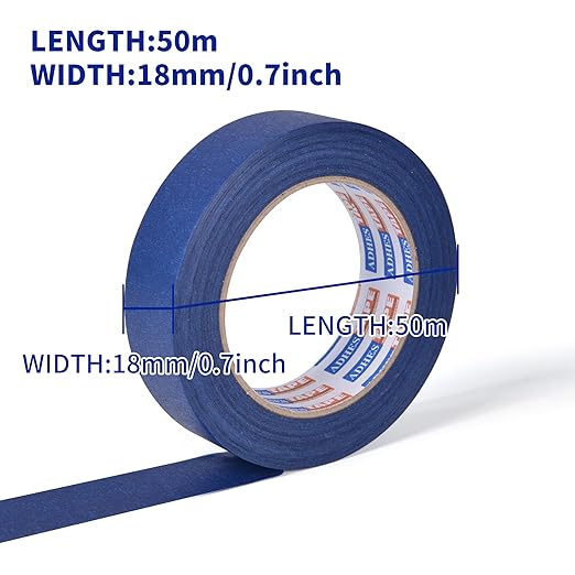 ADHES Blue Painters Tape Masking Tape for Painting,Paint Tape No Residue Outdoor Anti UV Multi Surface Use, 18mm x 50m, (0.7Inch x 55yard), 6Rolls