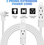 3 Prong Power Extension Cord with Multiple Outlets 35 FT, 16/3 Gauge Multi 3 Outlet Wire, 90 Degree Angled Male Plug, 16 AWG Grounded Wire (13A 125V 1625W), ETL Listed, White Cable with 25 Cable Ties
