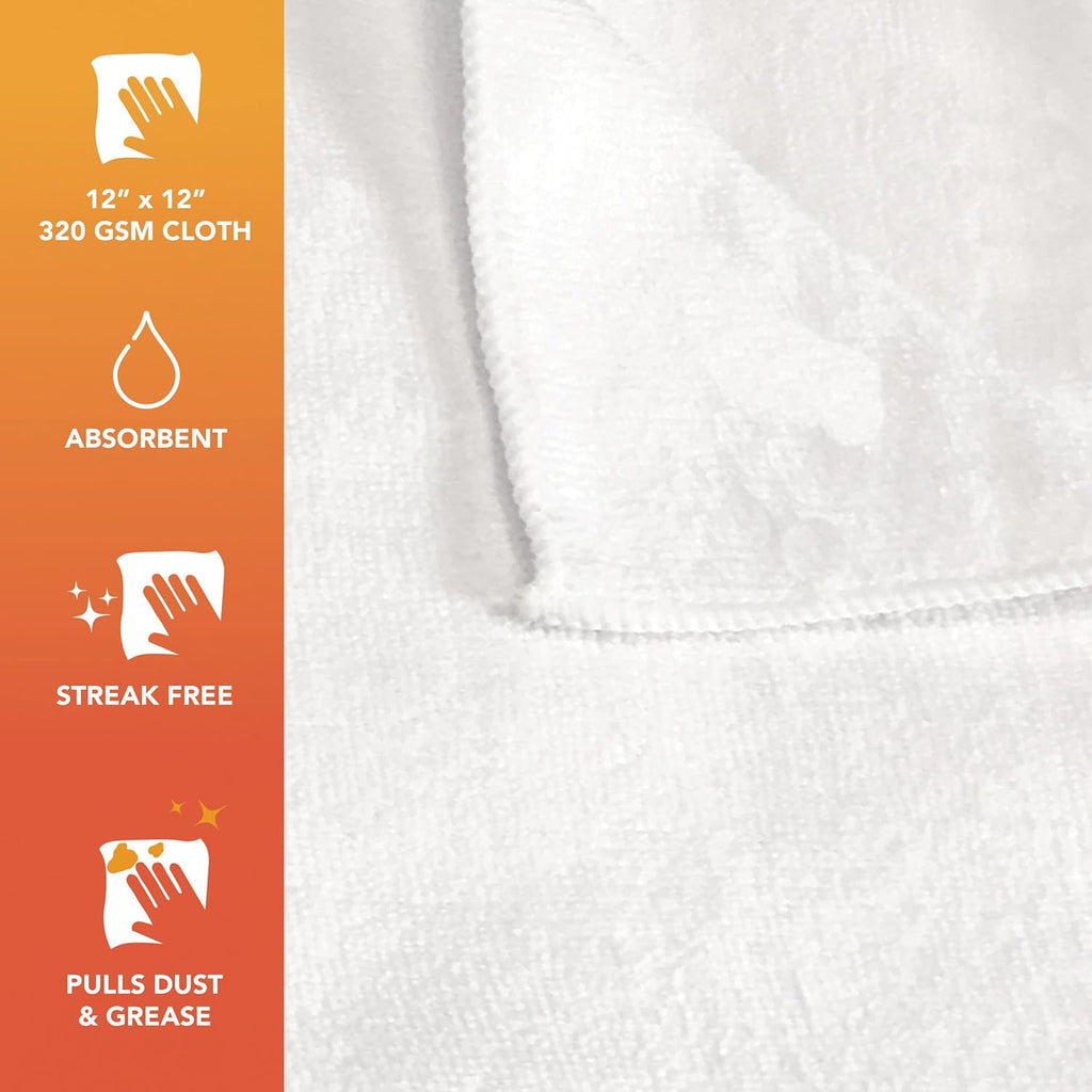 Arkwright Microfiber Cleaning Cloths - (Pack of 12) Lint & Streak-Free Drying Wash Towels, 320 GSM Super Absorbent & Quick Dry, Perfect Cleaner for Car, Glass, and Window, 12 x 12 in, White
