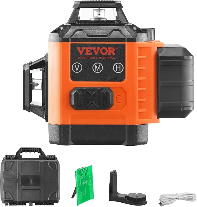 VEVOR 100ft Self Leveling Laser Level, Manual Green 3 x 360° Cross Line Laser, Manual Self-leveling Mode 12 Lines Laser, IP54 Waterproof 8h Continuous Working Time Line Laser