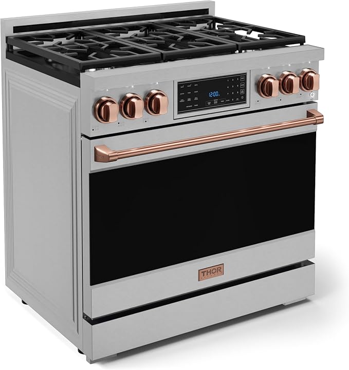 Gordon Ramsay by THOR Kitchen 36 Inch Professional Liquid Propane Range with Tilt Panel Touch Control in Stainless Steel/Rose Gold