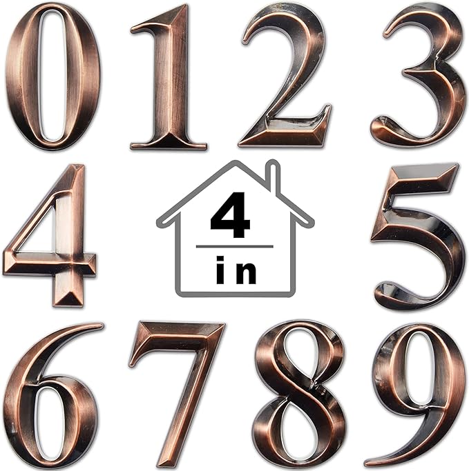 Jetec 10 Pcs House Numbers 3D Door Mailbox Numbers 0-9 Self Adhesive House Door Street Address Stickers for, Apartment, Office, Hotel Room, Mailbox Signs(4 x 2.5 Inches,Bronze)