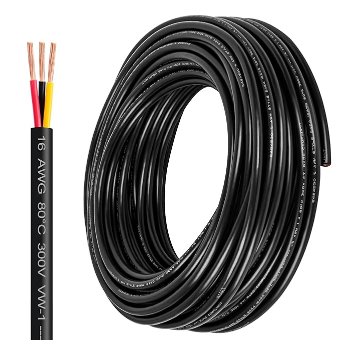 16 Gauge Wire 3 Conductor,16 AWG Electrical Wire Stranded PVC Cord Oxygen-Free Copper Cable,200FT 3 Core Pure Copper Flexible Cable Wire for LED Lamp Lighting Strips Automotive (16AWG-3C, 200FT)…