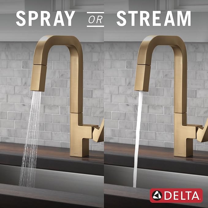 Delta Junction Brushed Gold Kitchen Faucet with Pull Down Sprayer, Modern Brushed Gold Single Hole Kitchen Sink Faucet, Single Handle, Champagne Bronze 19825LF-CZ