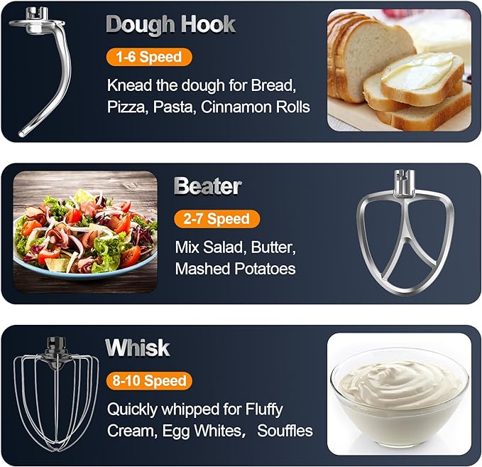 Stand Mixer, 6.5QT 10-Speed Tilt-Head Electric Stand Mixer, 3-In-1 Kitchen Mixer with Bowl, Dough Hook, Whisk and Beater, Food Mixer for Baking, Cake and Most Home Cooks, Purple