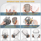Reusable Half Face and Full Face Gas Mask with Activated Carbon Filter Against Organic Vapor/Dust/Chemical
