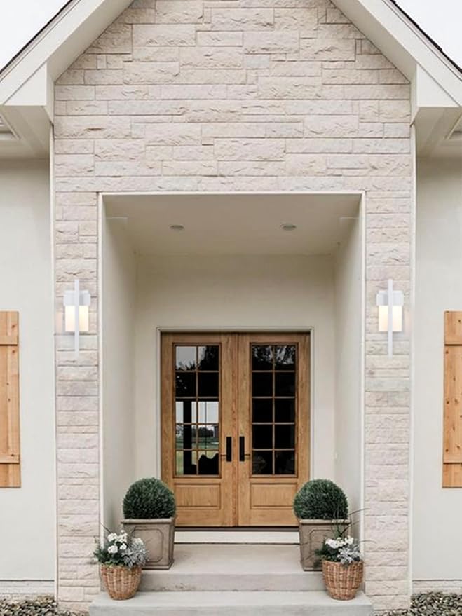 LamQee Outdoor Wall Lights Modern Exterior Lighting Fixtures, 3000K Integrated LED Outdoor Wall Sconce Lighting 2 Packs, Matte White Outside Wall Mount Lights for House Front Door Porch Garage Patio