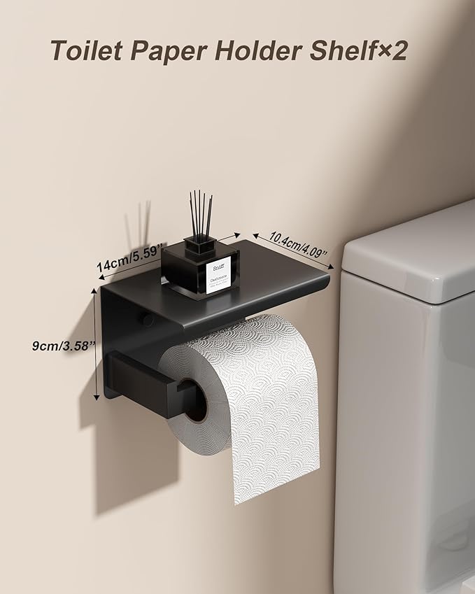 Matte Black Bathroom Hardware Accessories Set, 10-Piece Stainless Steel Towel Rack Set with 2×24" Towel Bars, 2×Toilet Paper Holders with Shelves, 2×Towel Rings, 4×Towel Hooks