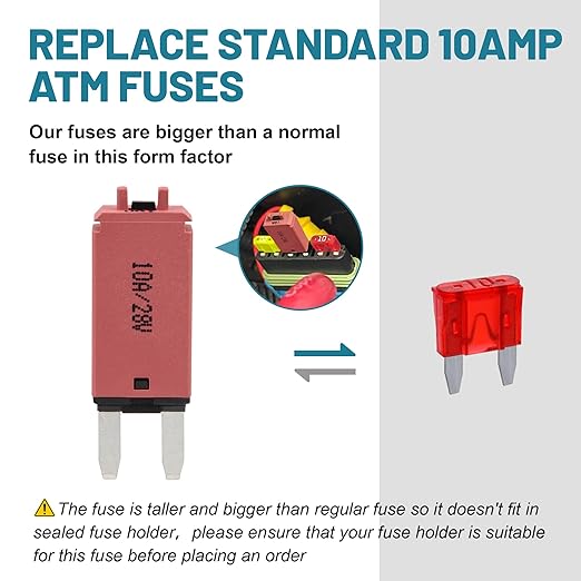 NuIth Manual Reset 10A Mini Fuse Circuit Breakers, E73 Low Profile ATM Circuit Breaker Blade Fuse DC 28V Resettable Standard Blade Fuses for Car Truck RV Marine (2PCS-10A)