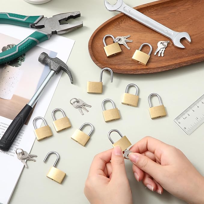 24 Pcs Solid Brass Keyed Padlock, Small Yellow Gym Lock, Strong Padlock with Same Key for Luggage Toolbox (25mm)