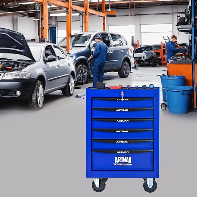6-Drawer Steel Rolling Tool Cart with Wheels & Handle, Heavy-Duty Tool Chest Storage Cabinet for Garage and Workshop