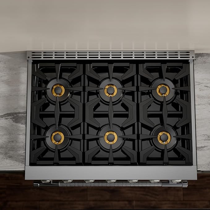 Empava 36 Inch Pro Gas Range with True Convection Oven, 6 Sealed Burners (4x25K + 2x18K BTU), Premium Porcelain Cooktop (Easy to Clean), Stainless Steel Construction, LP Kit Included, ETL Certified