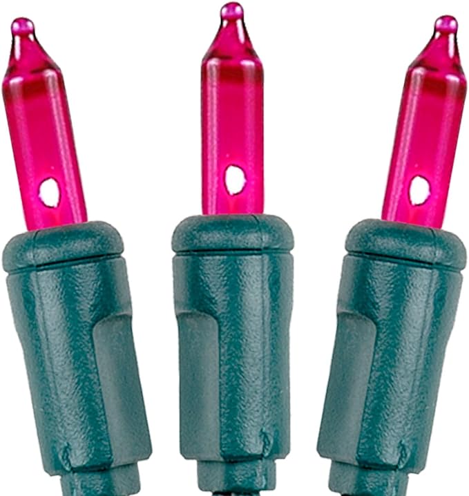 Novelty Lights 11 Feet 50 Bulbs Traditional Incandescent Mini Lights, Pink on Green Wire with 2.5" Spacing, Commercial Grade and UL Listed for Indoor/Outdoor Use, End-to-End Connectable