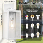 16-inch Large Outdoor Wall Light Fixture, White Exterior Wall Lantern Waterproof, Farmhouse Porch Sconce Lighting with Glass, Modern Outside Lights for House, Garage, Patio Lamp, 2 Packs