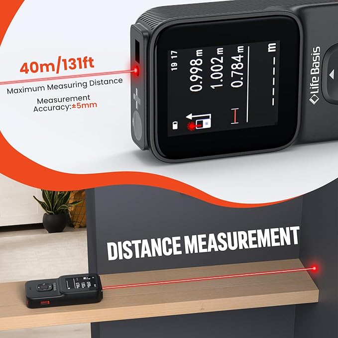 LifeBasis Stud Finder 5 in 1 Wall Scanner for Metal, Wood, Pipe, AC Wires, Measuring Tool for Length, Area, Volume, Stud Beam Detector USB Moisture Meter with Thermal Imager Screen and Alarm- Black