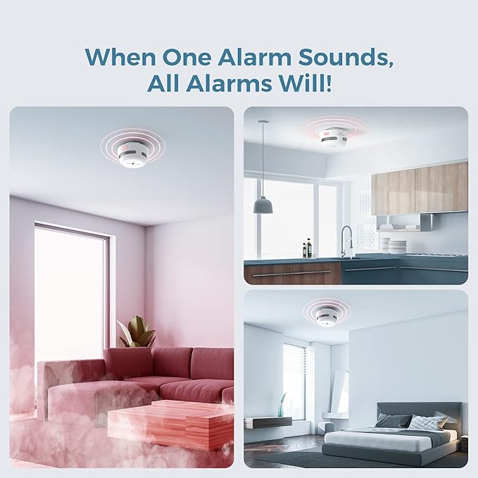AEGISLINK Interlinked Smoke Detector, Smoke Alarm with Replaceable Battery, Wireless Interconnected Smoke Alarm, S-RF500 (RF Interlinked, 6-Pack)