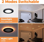 24 Pack 4 Inch Led Recessed Lights with Night Light, Canless Ultra Thin Wafer Soffit Recessed Lighting Downlight, Dimmable & 5 Color Temperature Selectable, 9W, ETL, Black