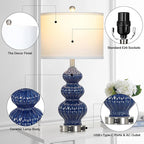 Triple Gourd Ceramic Table Lamps Set of 2, Modern Blue Bedside Lamps with USB A+C Ports & AC Outlet, 3 Way Touch Control Contemporary Nightstand Lamps for Bedroom Living Room