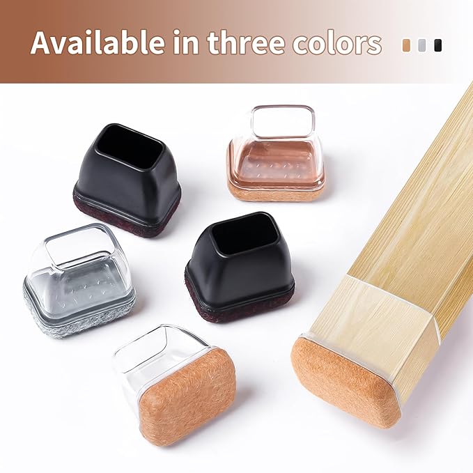 Ezprotekt 16 Pcs Rectangle Grey Felt Chair Leg Floor Protectors for Hardwood Floors, Rectangle Silicone Chair Leg Caps, Furniture Leg Covers Cups for Chair Table (Fit W :0.6-0.8", L: 0.9-1.3")