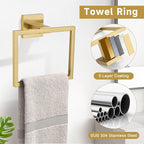 Brushed Gold 5 Pieces Bathroom Hardware Accessories Set Towel Bar Set Towel Holder&Racks Set for Bathroom,SUS304 Stainless Steel,Wall Mounted 16-Inch