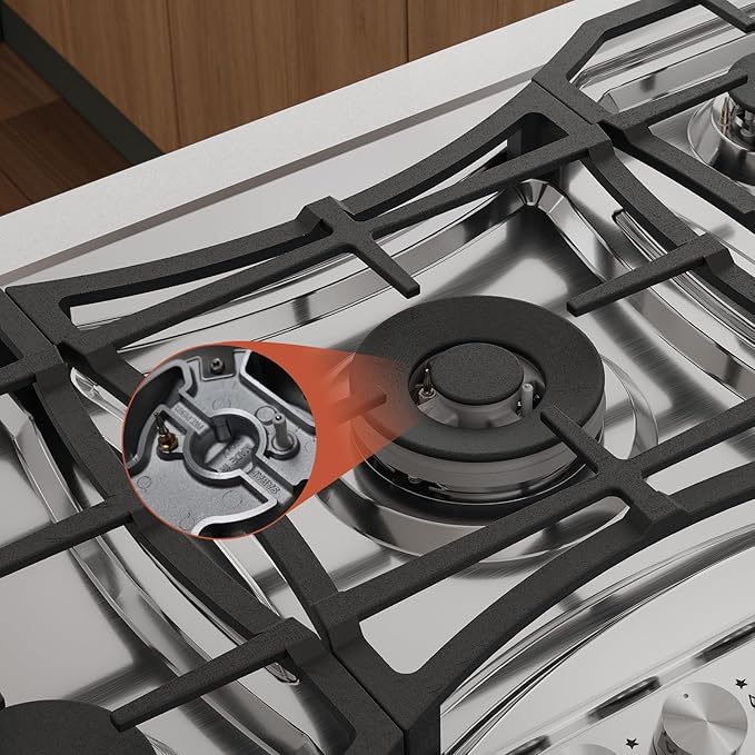 Empava 36 in. Gas Stove Cooktop 5 Italy Sabaf Sealed Burners NG/LPG Convertible in Stainless Steel, 36 Inch