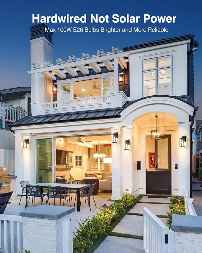 VIANIS Dusk to Dawn Outdoor Porch Lights Wall Mount, Modern Black Exterior Sconce Light for House, Waterproof Carriage Lamp, Anti-Rust Aluminium Wall Lantern with Tempered Seed Glass Shade for Garage