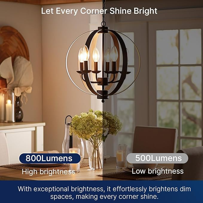 FLSNT 100W Equivalent LED Candelabra Bulbs, 800LM Dimmable LED Chandelier Light Bulbs, 2700K Soft White, E26 Base, 6 Pack UL Listed.