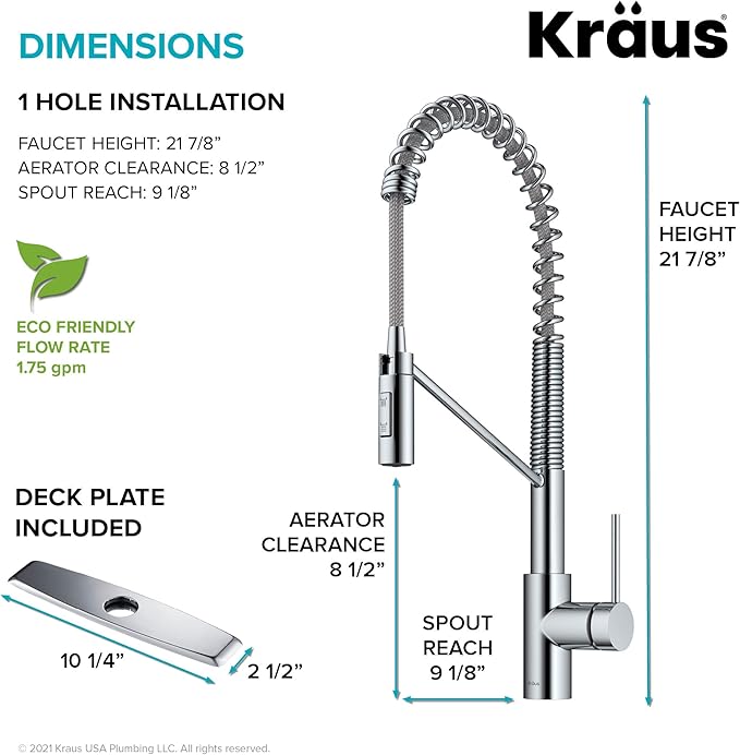 KRAUS Oletto Commercial Style Single Handle Pull Down Kitchen Faucet with QuickDock Top Mount Installation Assembly in Chrome, KPF-2631CH
