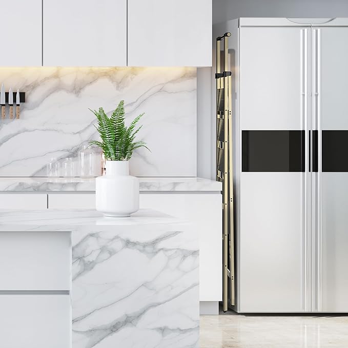 6 Step Ladder, Portable Step Ladder with Handrails, Folding Step Stool for Adult, Aluminum Step Ladder for Closet, Kitchen, Outdoor, 330LBS - Champagne Gold