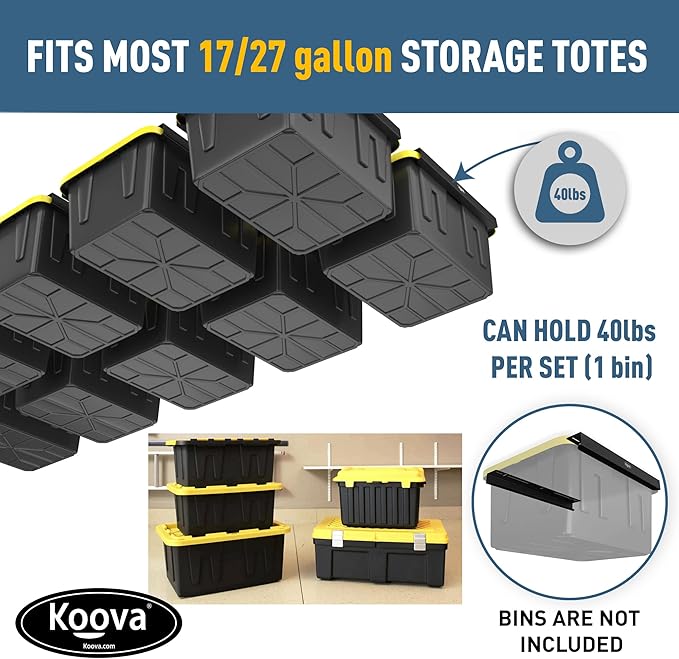 Koova Heavy-Duty Overhead Garage Storage Rack for 9 Bins. Adjustable Width, 360lb Capacity. DIY Safe Mount, Easy Install. Fits 27-Gallon Totes. USA Made Pro-Grade Steel. Space Saving Organizer