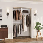 ROOMTEC Modular Closet System, 49" Wall-Mounted Closet Organizer with Hanging Rods, Wooden Tower for Walk-In Closets, Wardrobe Storage Kit, White