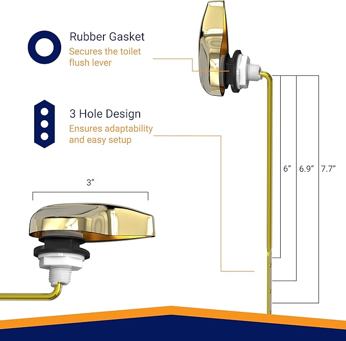 Universal Toilet Handle Lever Replacement - Toilet Flusher Replacement, Front Mount Toilet Tank Lever Fits Most Toilet Tanks - Efficient and Easy to Install Toilet Handle Replacement - Brass Polished