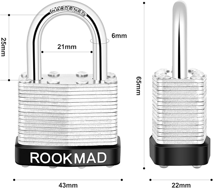 Keyed Padlocks, Laminated Steel Padlock, Keyed Alike Locks with Same Keys, PE Plastic Hoop, The Lead Content of This Pad Lock complies with CA65,100 Pack