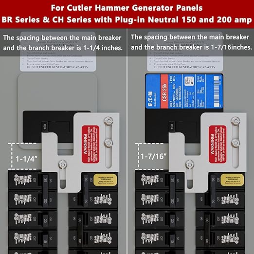 Generator Interlock Kit Compatible with Eaton Cutler Hammer BR Series 150 & 200 Amp Panels, 1 1/4-1 7/16 Inch Spacing Between Main Breaker and Branch Breaker, Professional Interlock Kit (EAT-PN200)