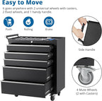 Garvee Rolling Tool Chest, 5 Drawers Tool Storage Cabinet, Toolbox with Wheels, Portable Tool Cabinet Organizer with Locking System & Drawer Liners, Tool Storage Cart for Garage, Workshop, Black